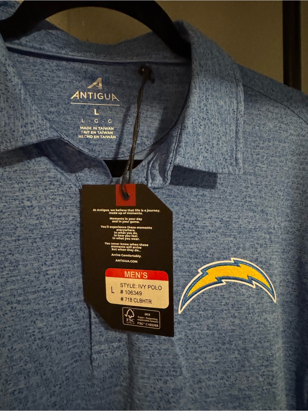 Antigua Men’s LA Chargers Large Heathered Light Blue Polo
